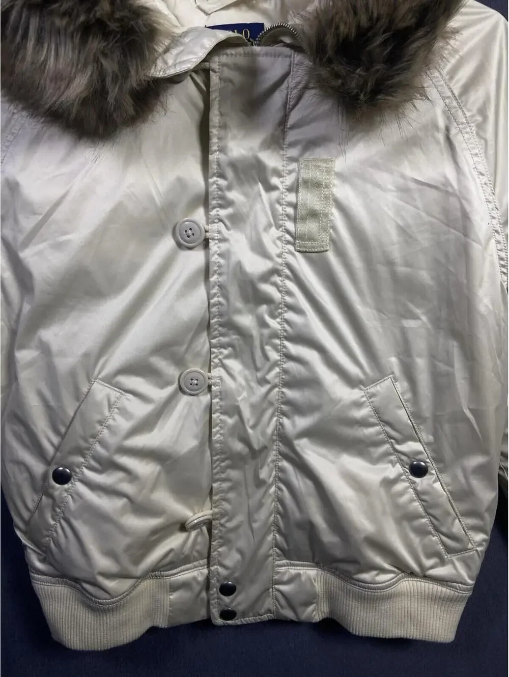 $245 Polo Ralph Lauren Girls Cortina Cream Satin Down Bomber Jacket Sz L 12-14